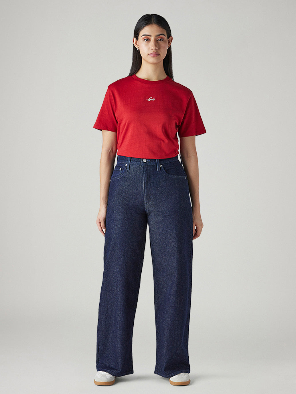 Women's Dark Indigo Wide Leg Fit High Rise Cinched Jeans - Front View
