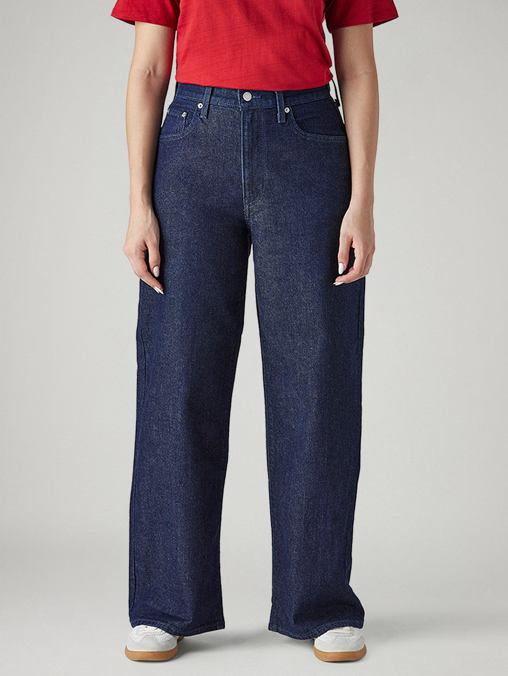 Women's Dark Indigo Wide Leg Fit High Rise Cinched Jeans - Front View