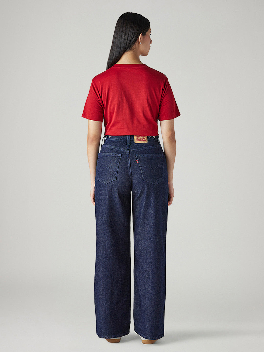 Women's Dark Indigo Wide Leg Fit High Rise Cinched Jeans - Back View