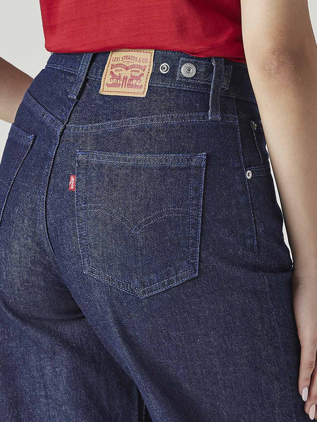Women's Dark Indigo Wide Leg Fit High Rise Cinched Jeans - Detail View