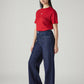 Women's Dark Indigo Wide Leg Fit High Rise Cinched Jeans - Side View