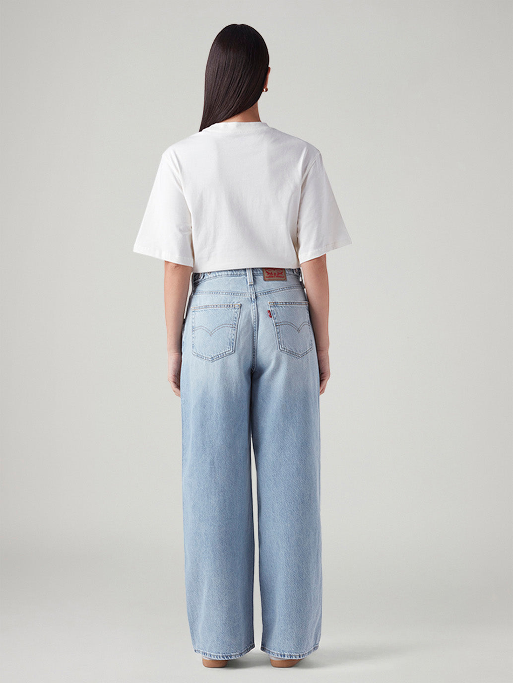 Women's Light Blue Wide Leg Fit High Rise Cinch Jeans - Back View