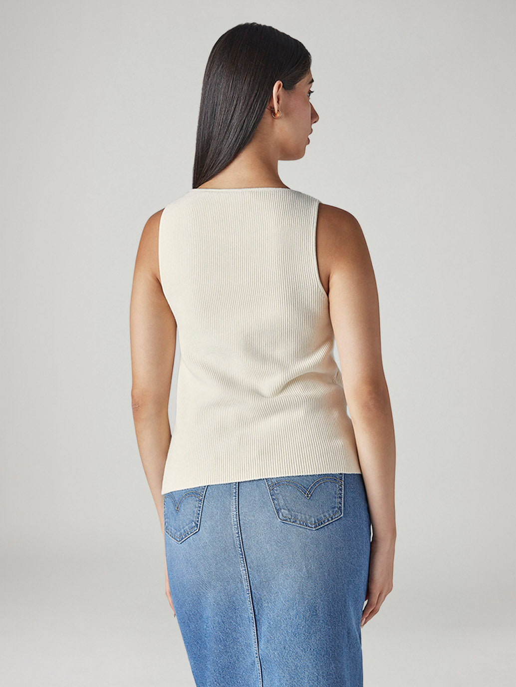 Women's Solid Slim Fit Ribbed T-Shirt - Back View