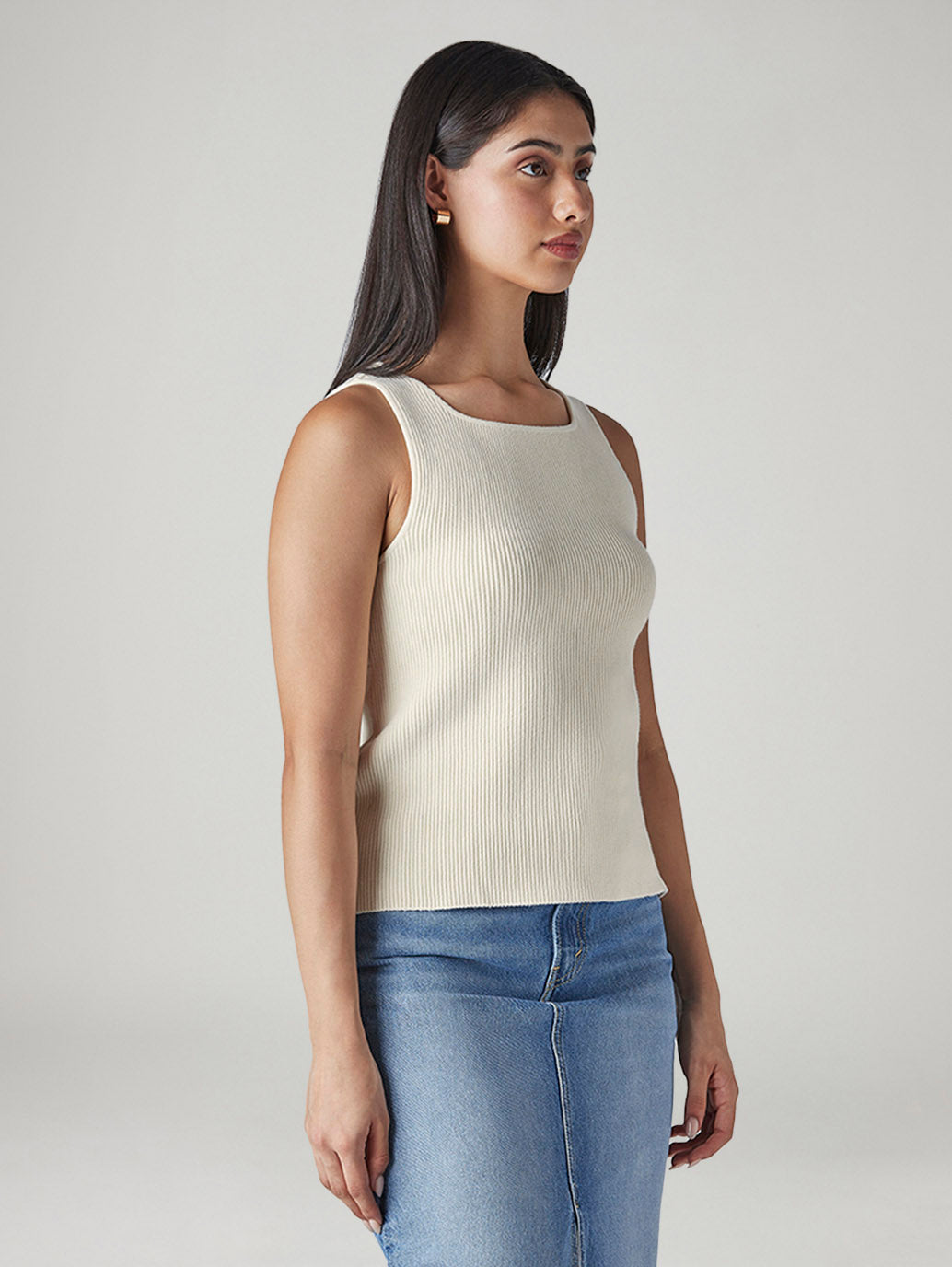Women's Solid Slim Fit Ribbed T-Shirt - Side View