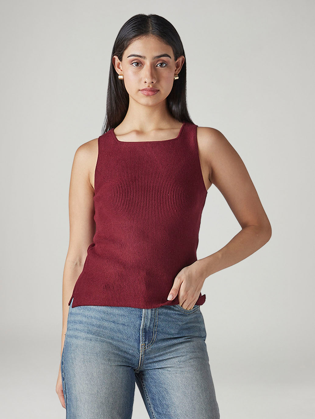 Women's Solid Slim Fit Ribbed Top