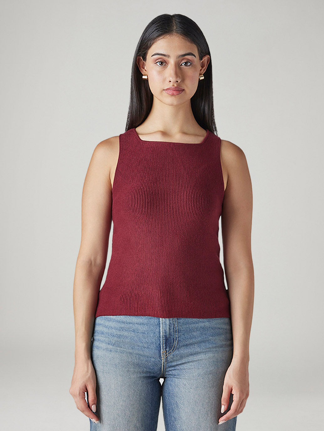 Women's Solid Slim Fit Ribbed Top - Front View