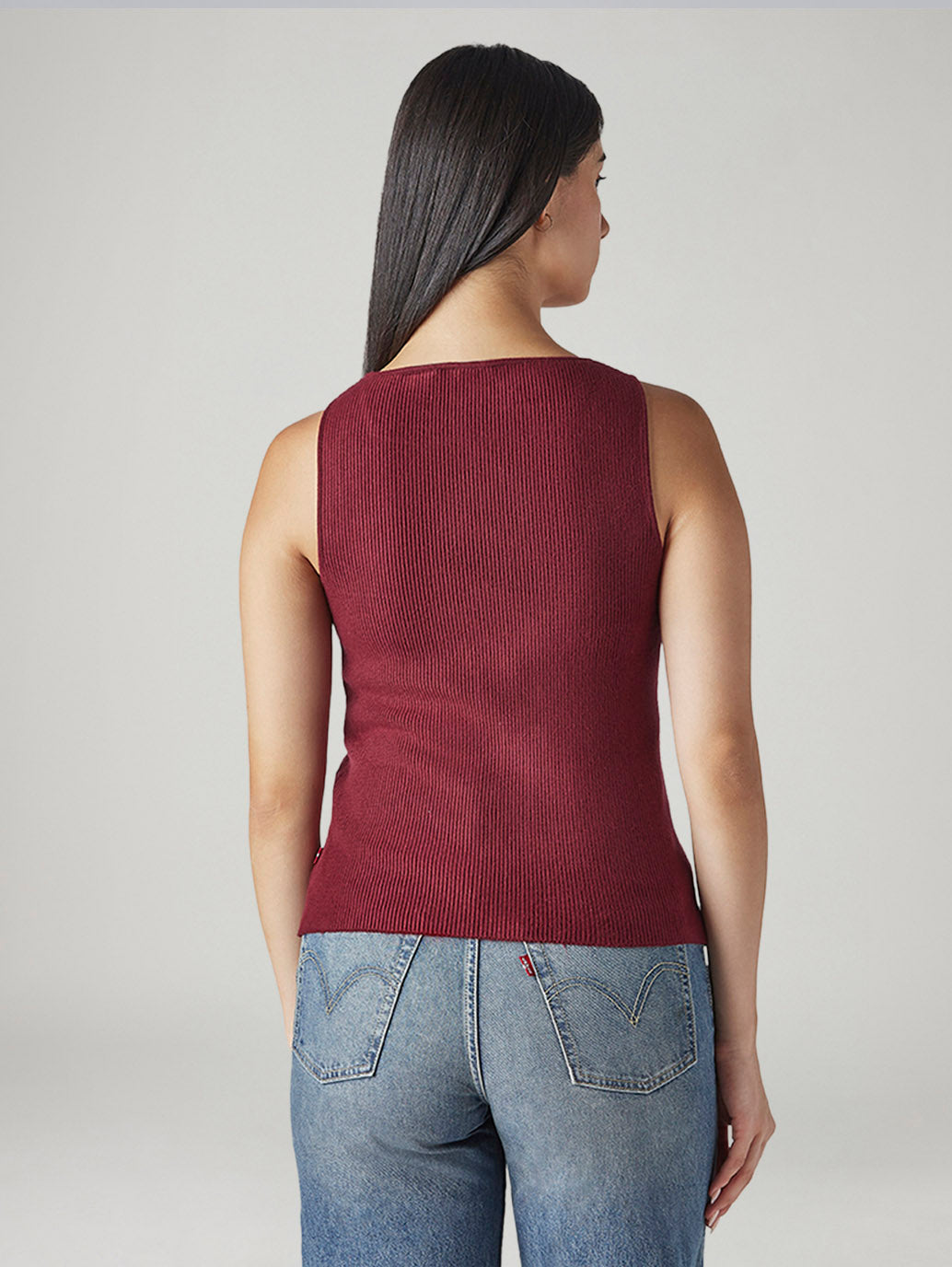 Women's Solid Slim Fit Ribbed Top - Back View