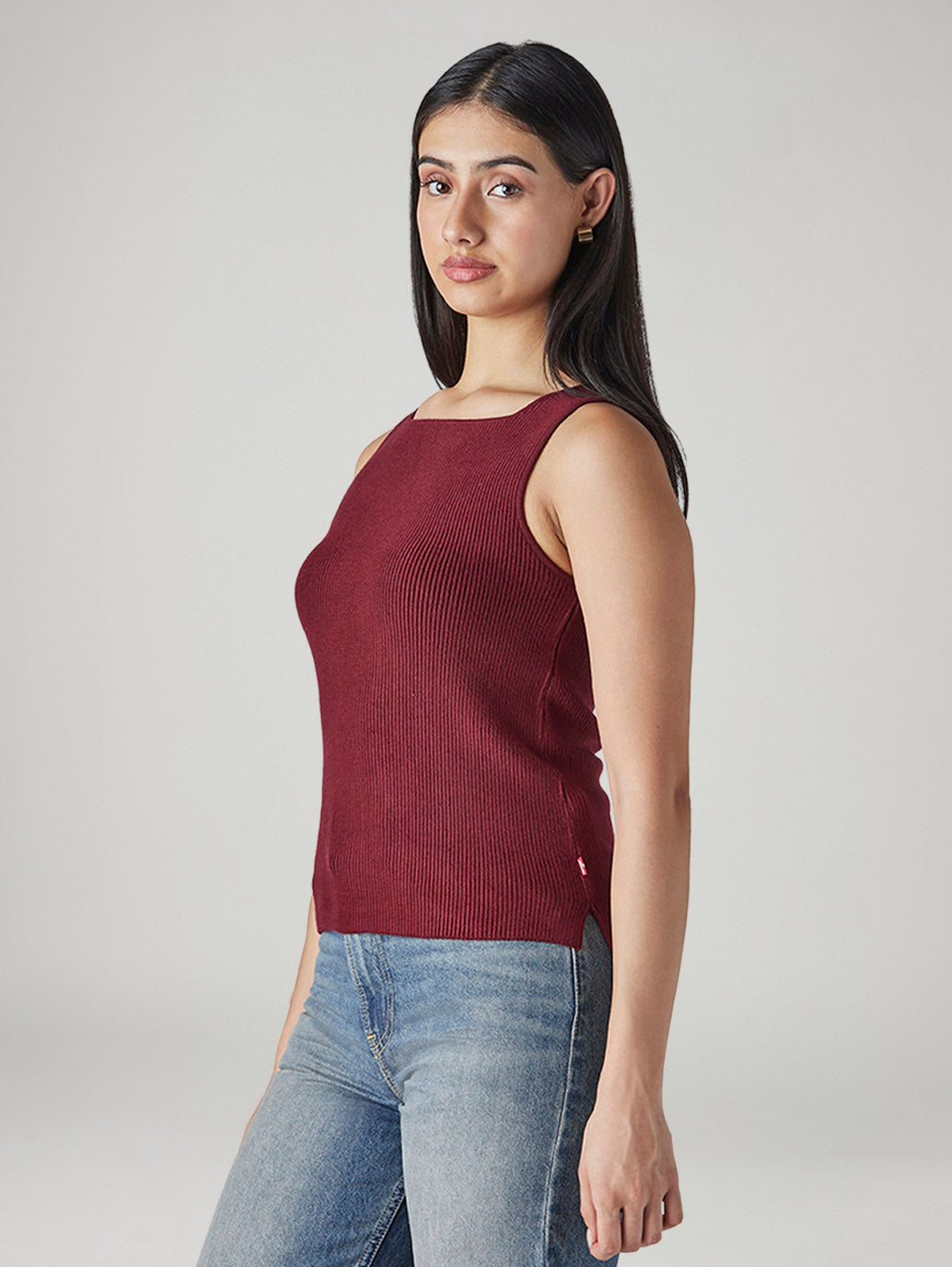 Women's Solid Slim Fit Ribbed Top - Side View