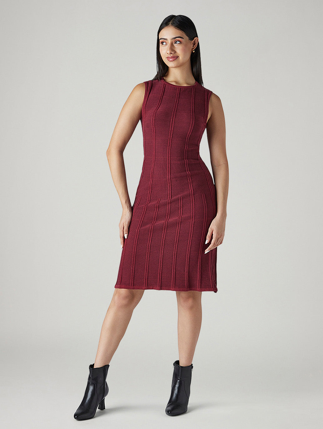 Women's Textured Regular Fit Ribbed Dress