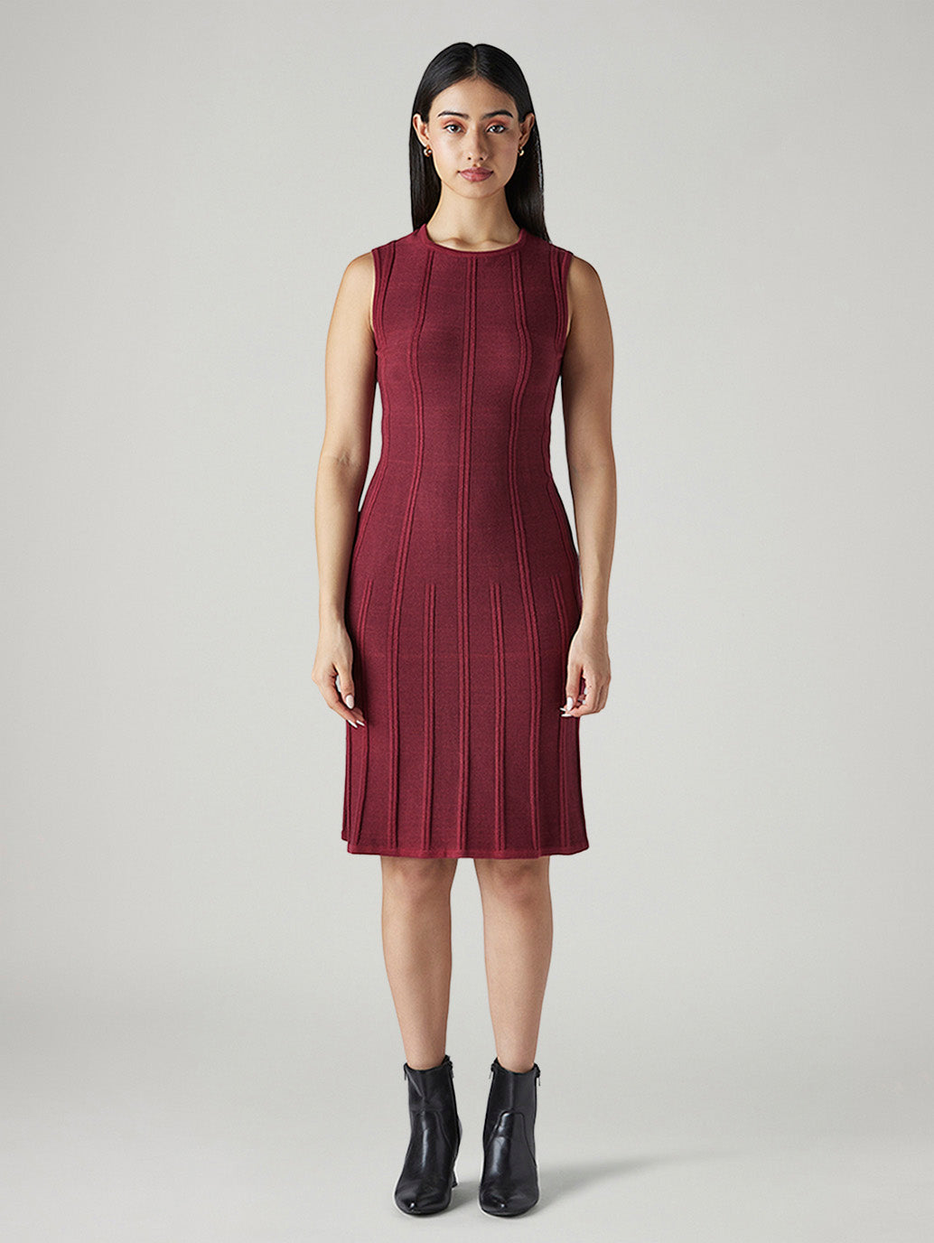 Women's Textured Regular Fit Ribbed Dress - Front View