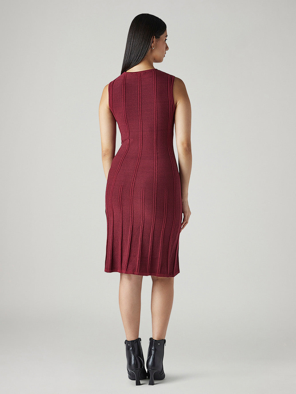 Women's Textured Regular Fit Ribbed Dress - Back View