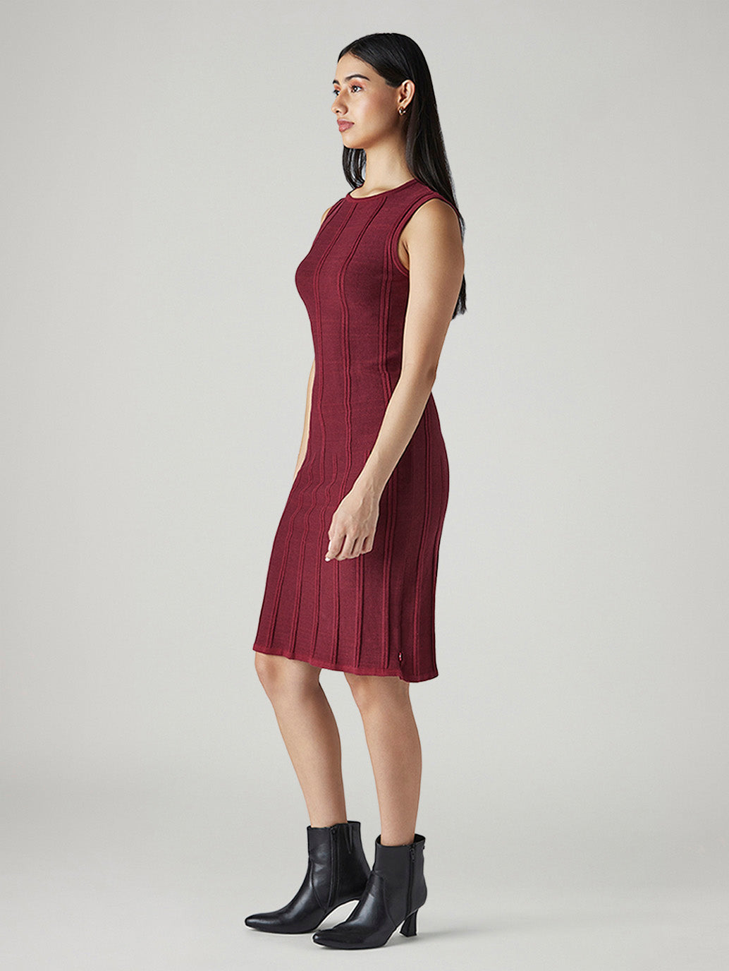 Women's Textured Regular Fit Ribbed Dress - Side View