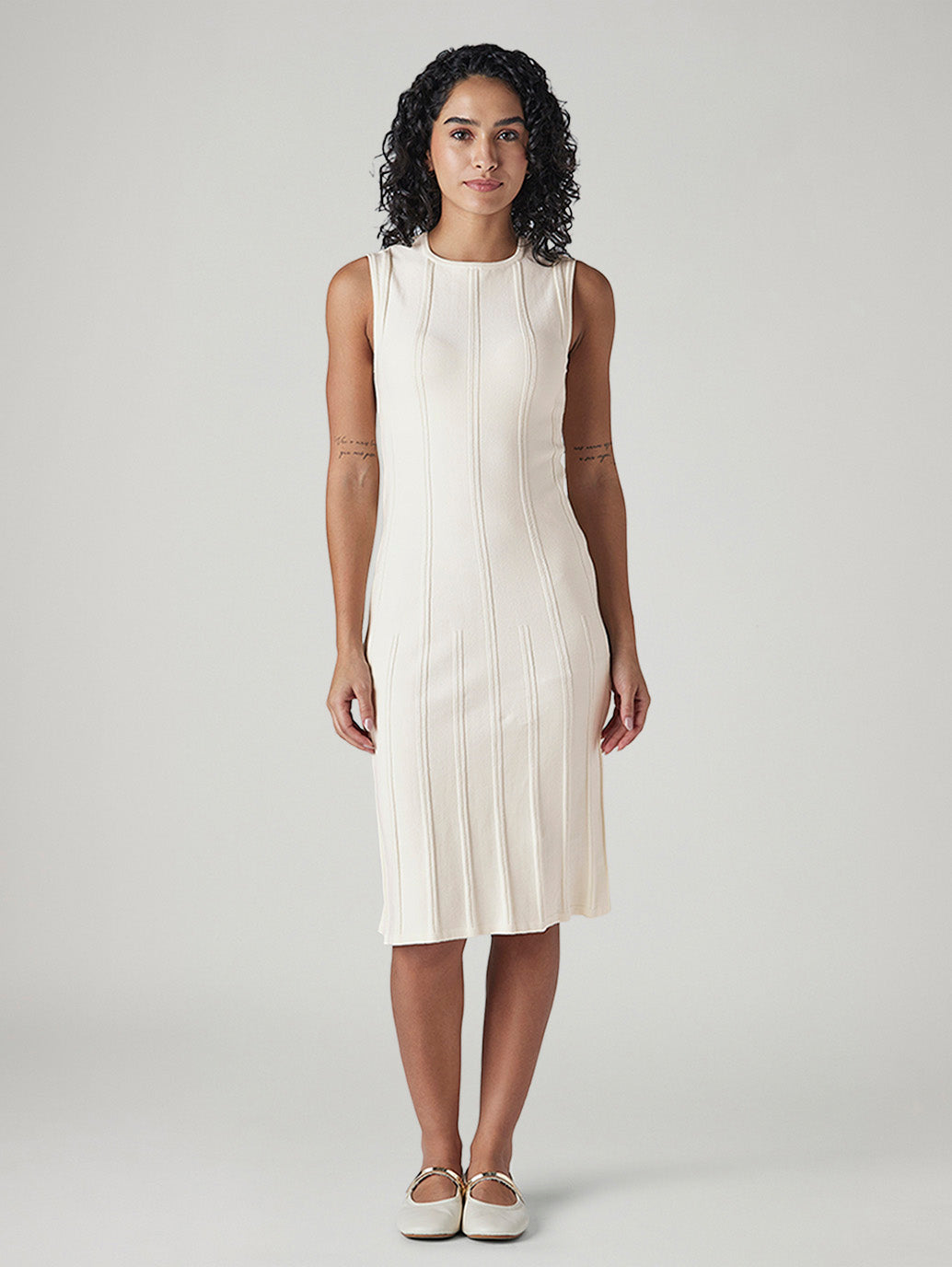 Women's Textured Regular Fit Ribbed Dress - Front View