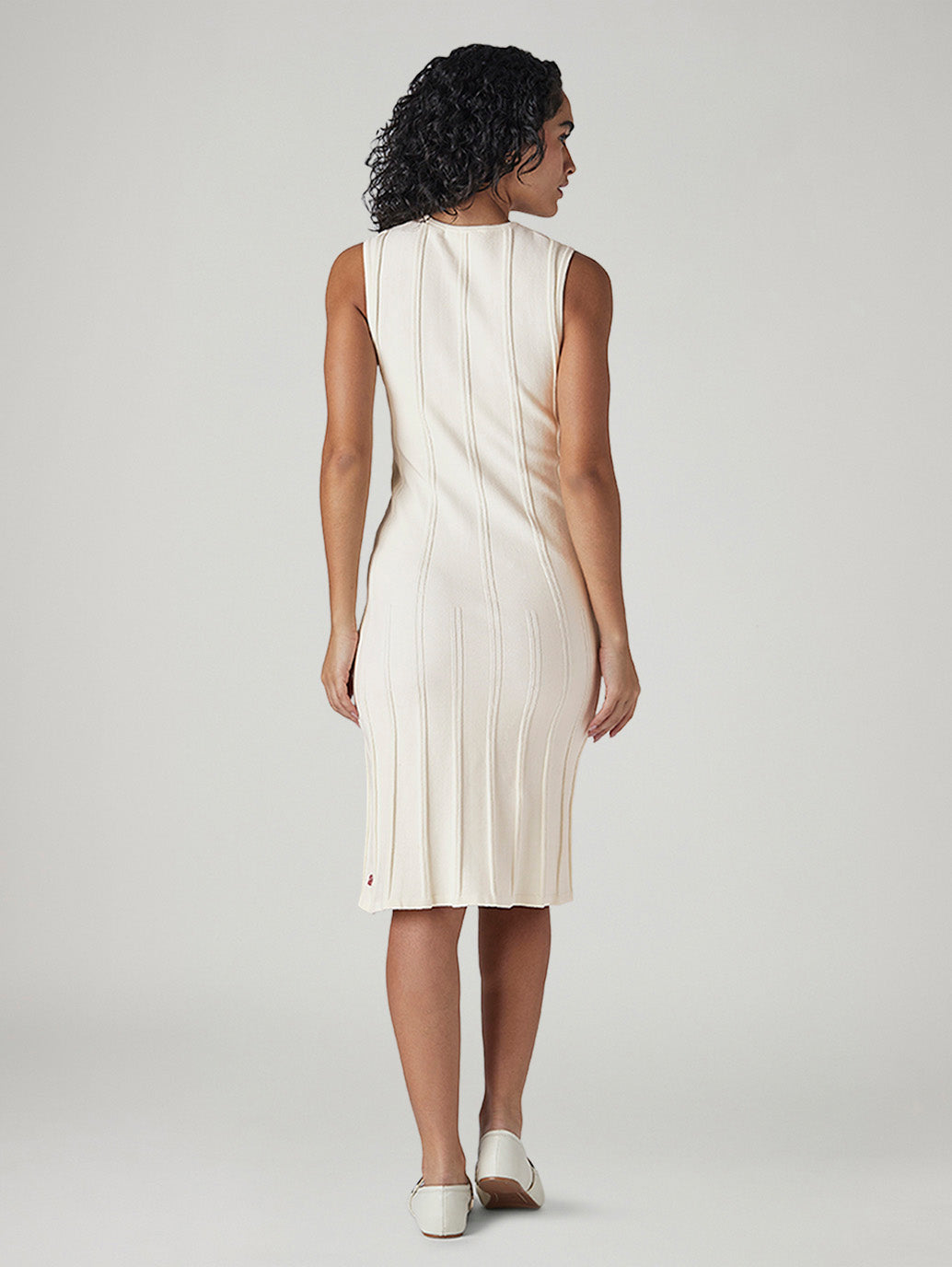 Women's Textured Regular Fit Ribbed Dress - Back View