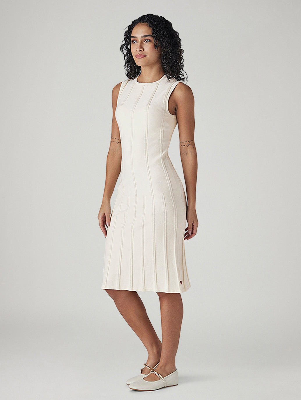 Women's Textured Regular Fit Ribbed Dress - Side View