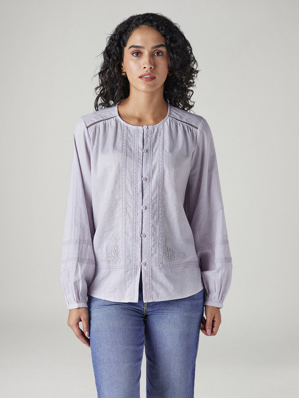Women's Embroidered Regular Fit Top - Front View