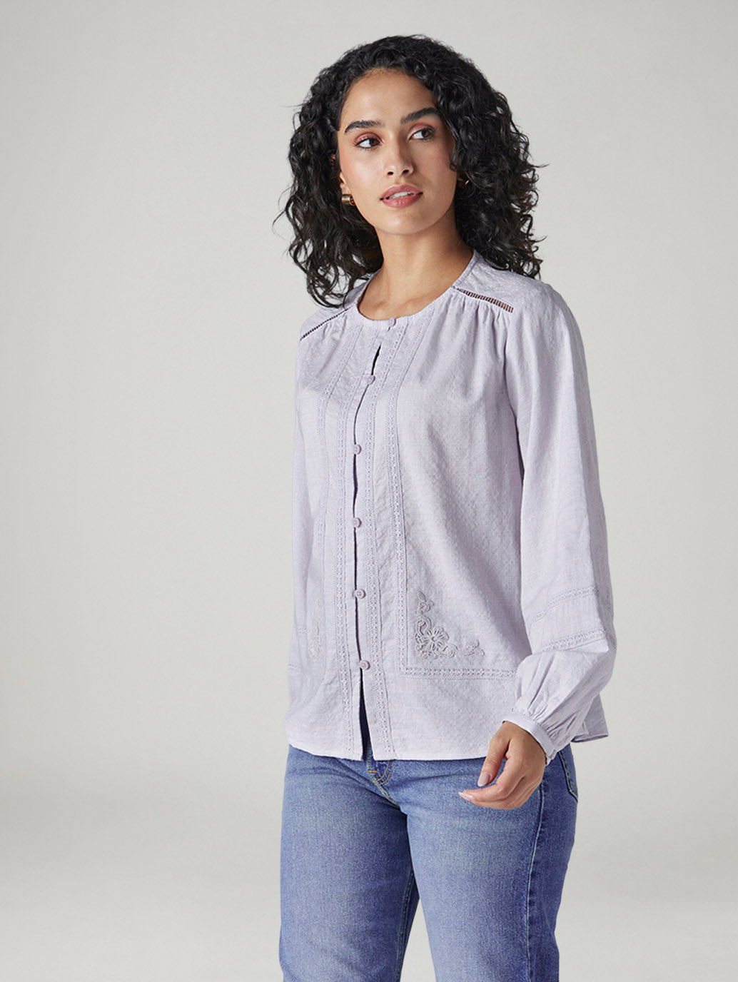 Women's Embroidered Regular Fit Top - Side View