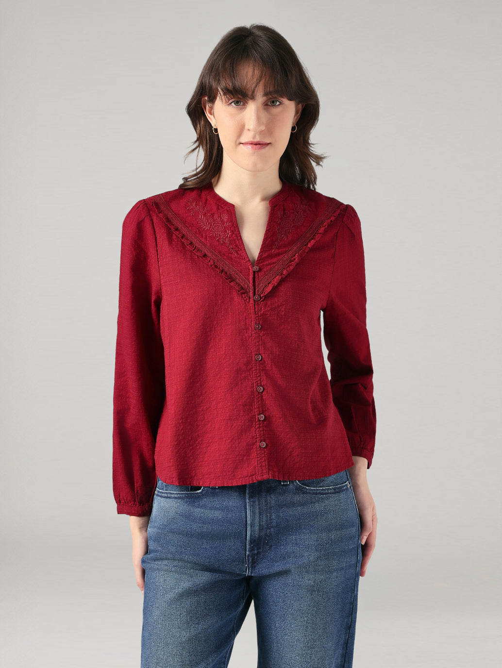 Women's Embroidered Regular Fit Top - Front View