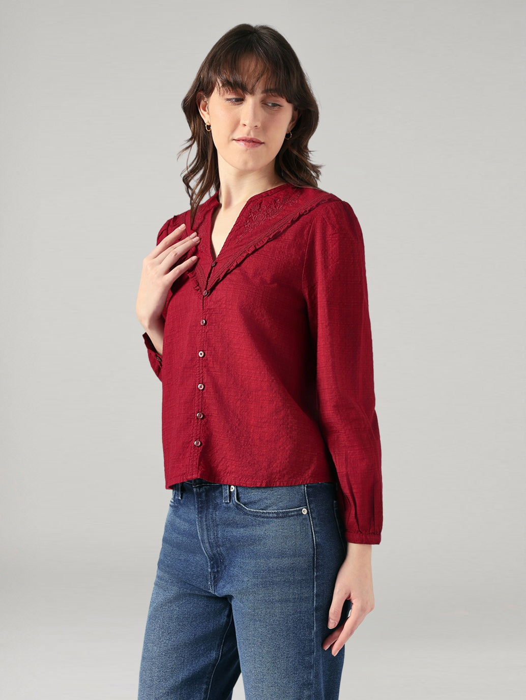 Women's Embroidered Regular Fit Top - Side View