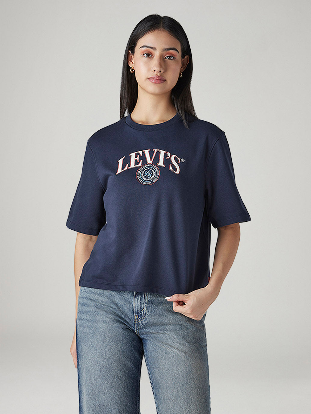 Women's Embroidered Relaxed Fit T-Shirt - Front View