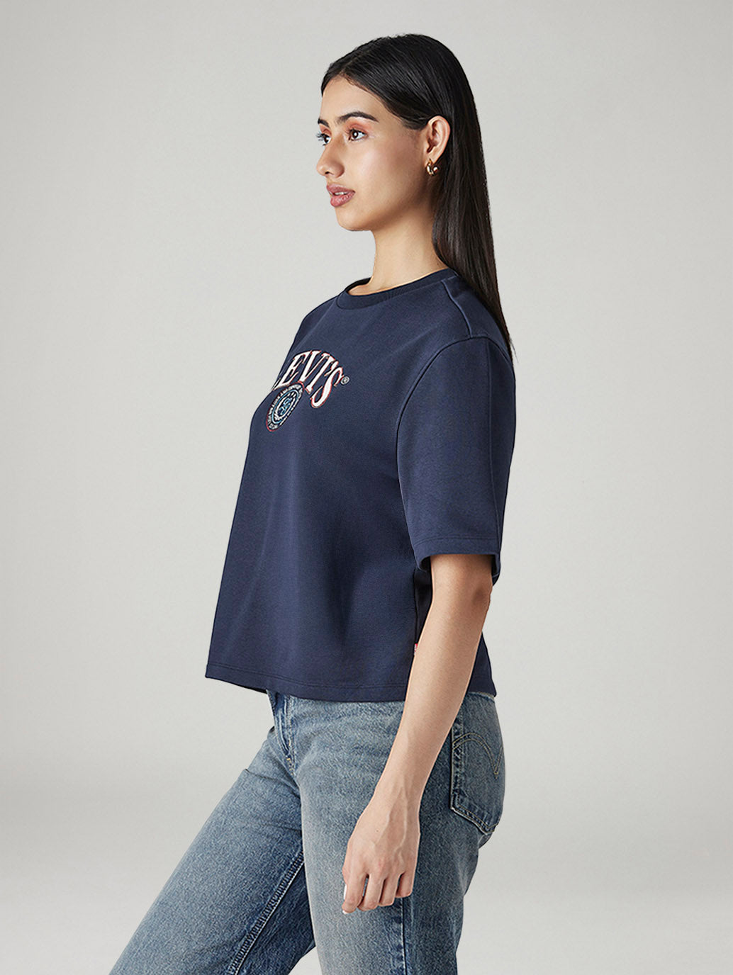 Women's Embroidered Relaxed Fit T-Shirt - Side View