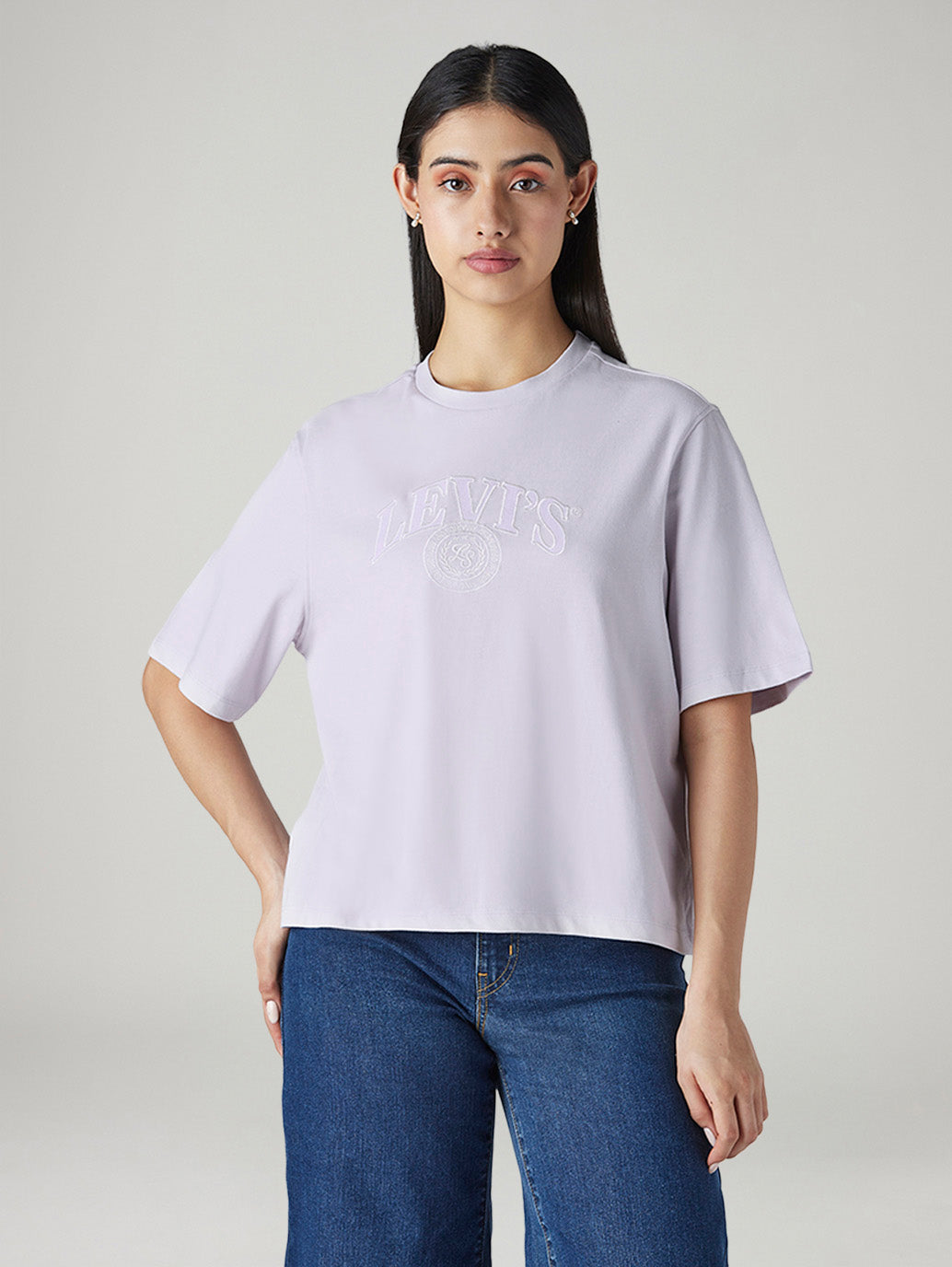 Women's Embroidered Relaxed Fit T-Shirt - Front View