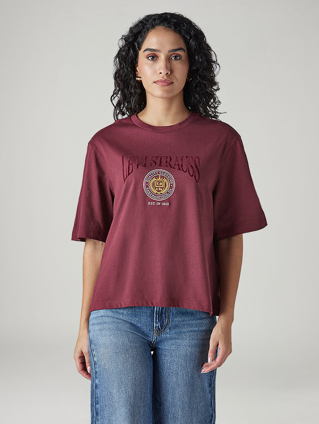 Women's Embroidered Relaxed Fit T-Shirt - Front View