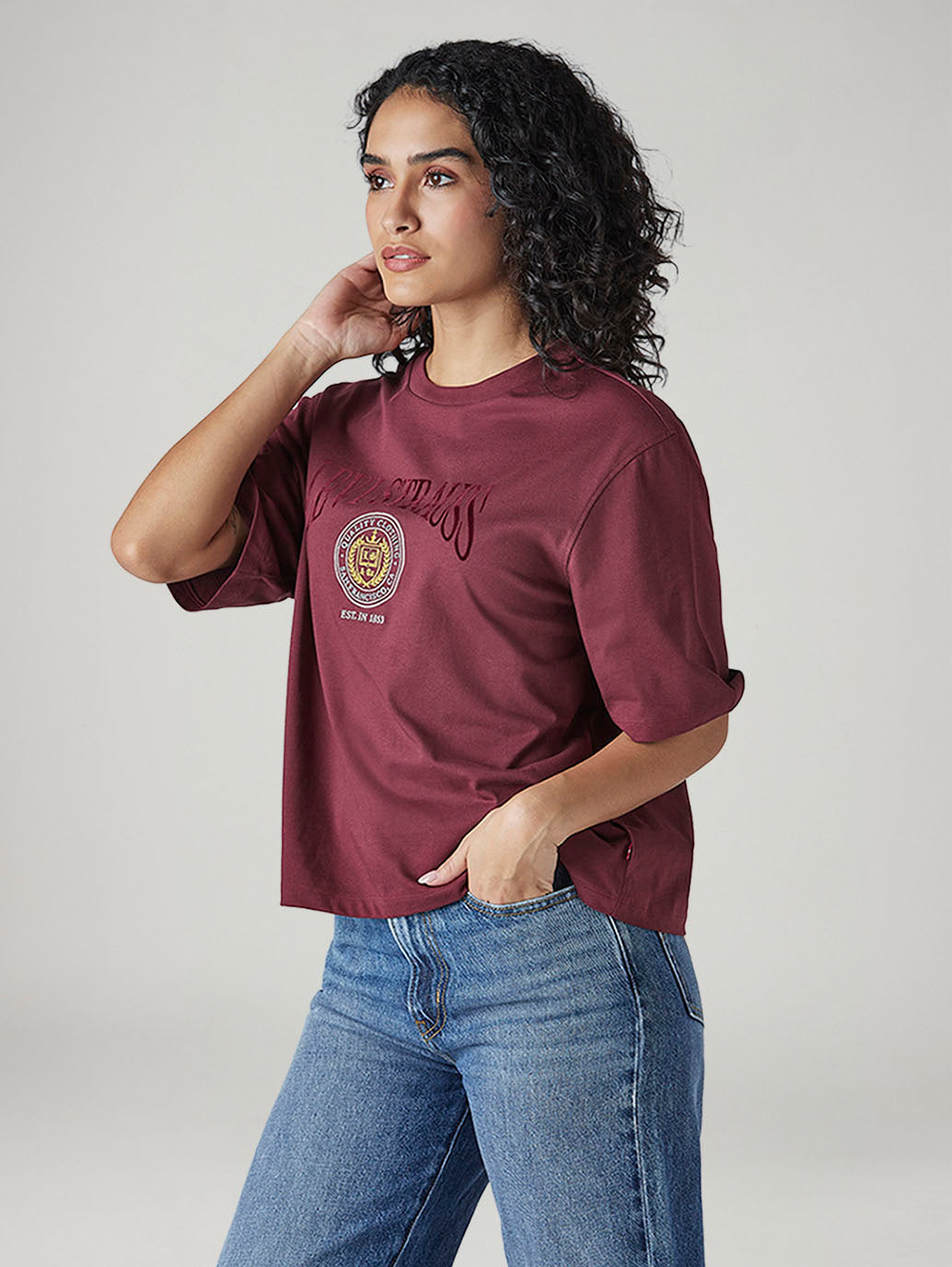 Women's Embroidered Relaxed Fit T-Shirt - Side View