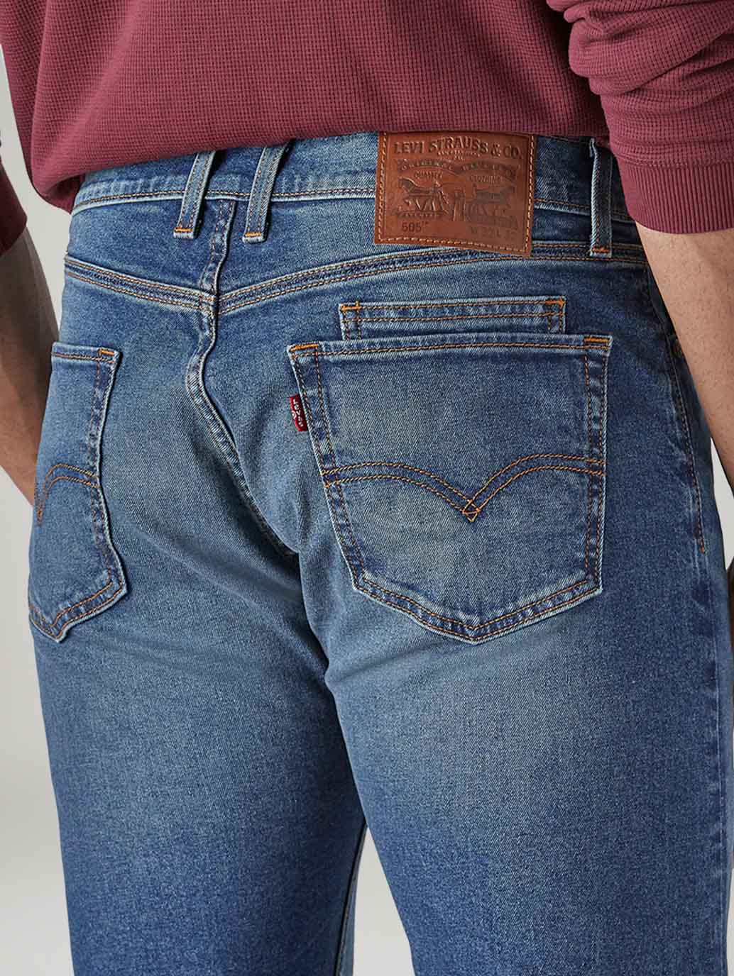 Men's 505 Tinted Dark Indigo Straight Fit Mid Rise Jeans - Detail View