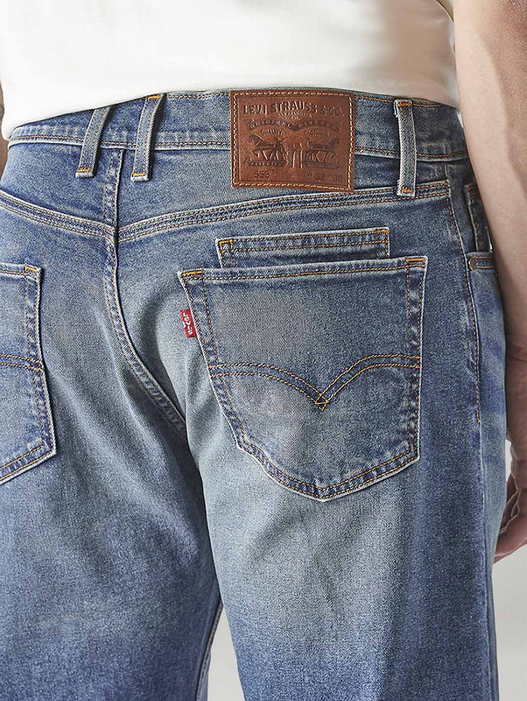 Men's 555 Tinted Dark Indigo Relaxed Straight Fit Mid Rise Jeans - Detail View