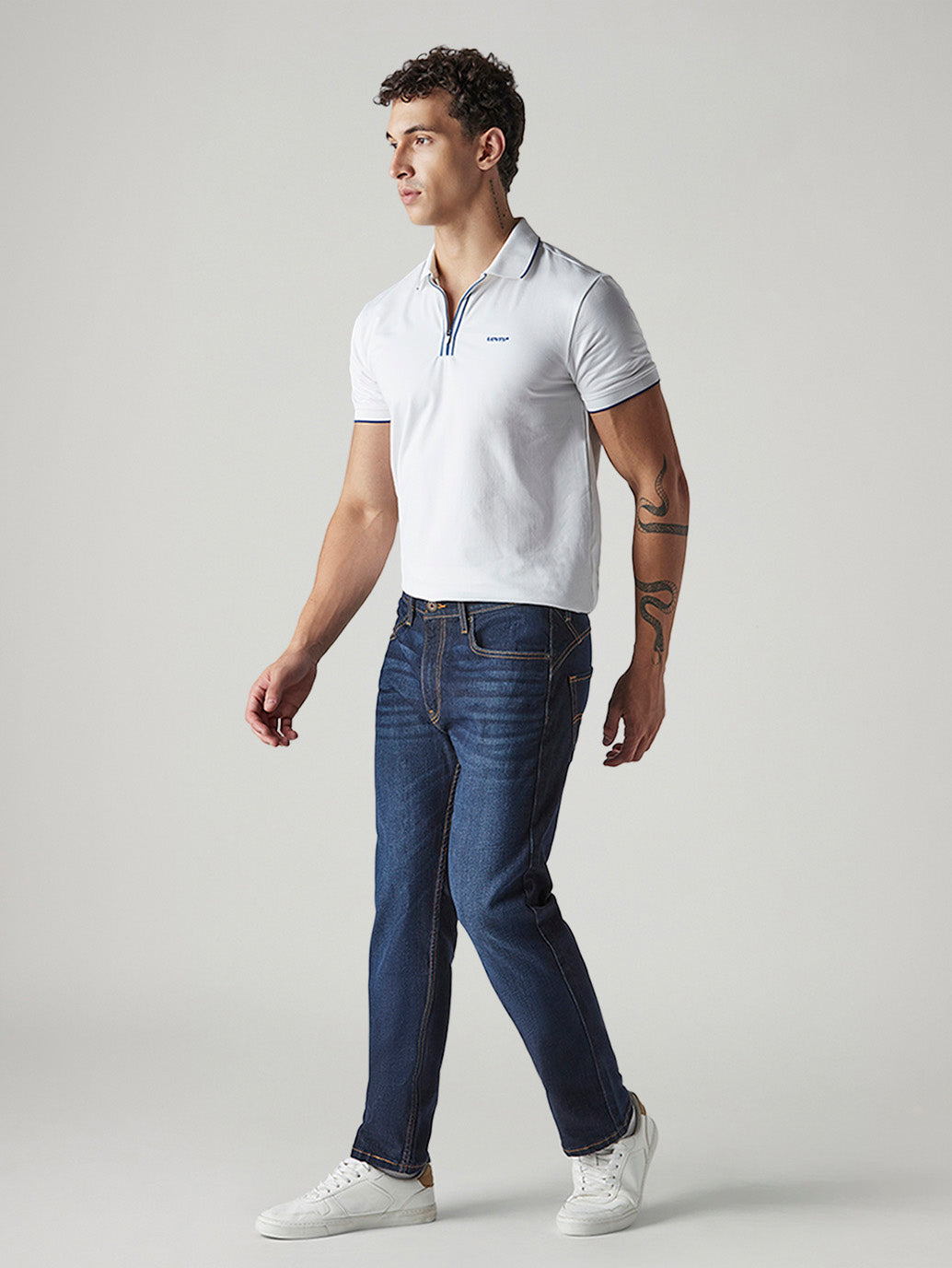 Men's 513 Indigo Slim Straight Fit Mid Rise Jeans - Styleshot View