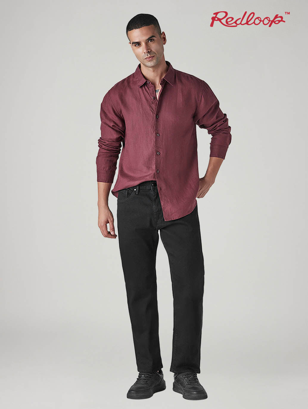 Men's 505 Black Straight Fit Mid Rise Redloop Jeans