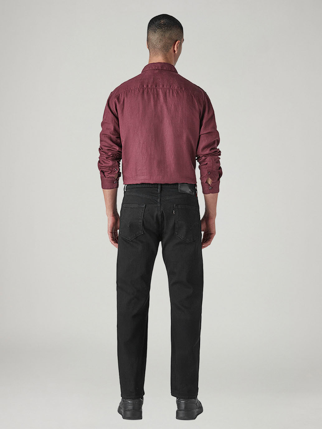 Men's 505 Black Straight Fit Mid Rise Redloop Jeans - Back View