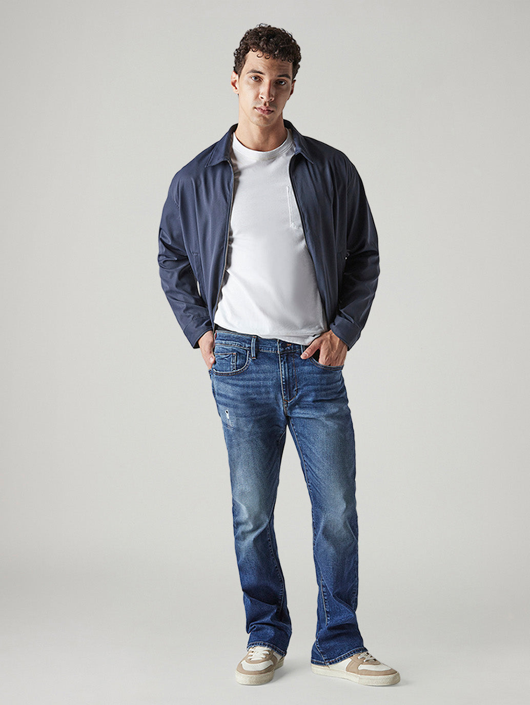 Men's Redloop 527 Dark Blue Bootcut Fit Mid Rise Jeans - Styleshot View
