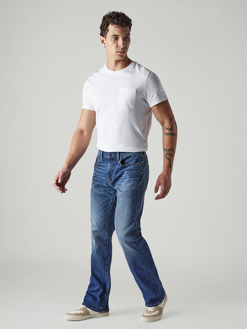 Men's Redloop 527 Dark Blue Bootcut Fit Mid Rise Jeans - Side View