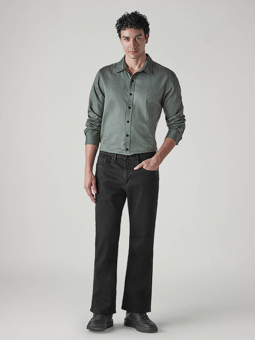 Men's 527 Black Bootcut Fit Mid Rise Redloop Jeans - Front View
