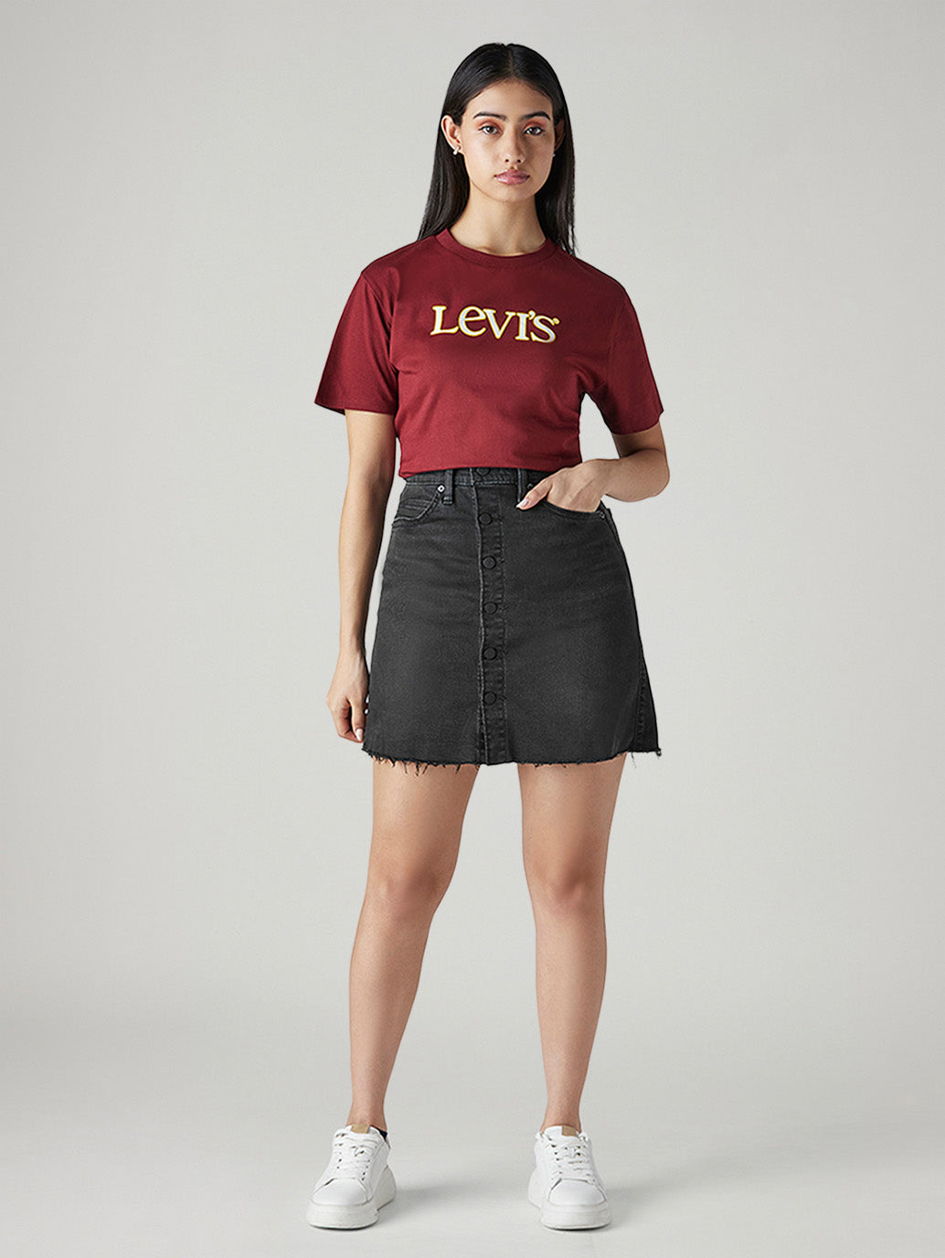 Women's Black Regular Fit Mid Rise Skirt - Front View