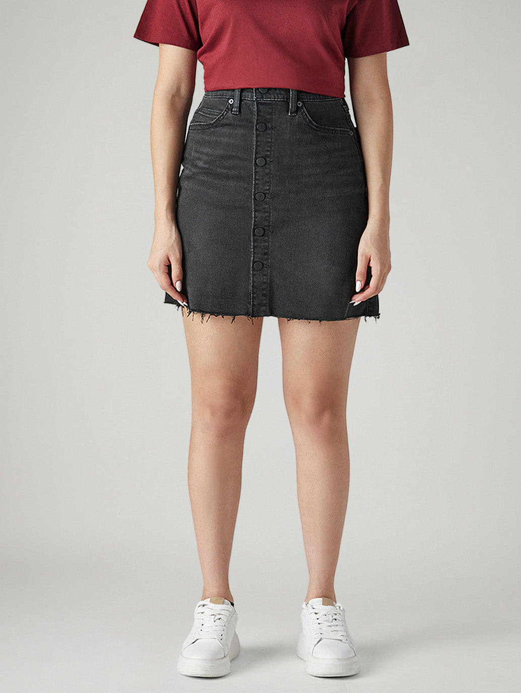 Women's Black Regular Fit Mid Rise Skirt - Front View
