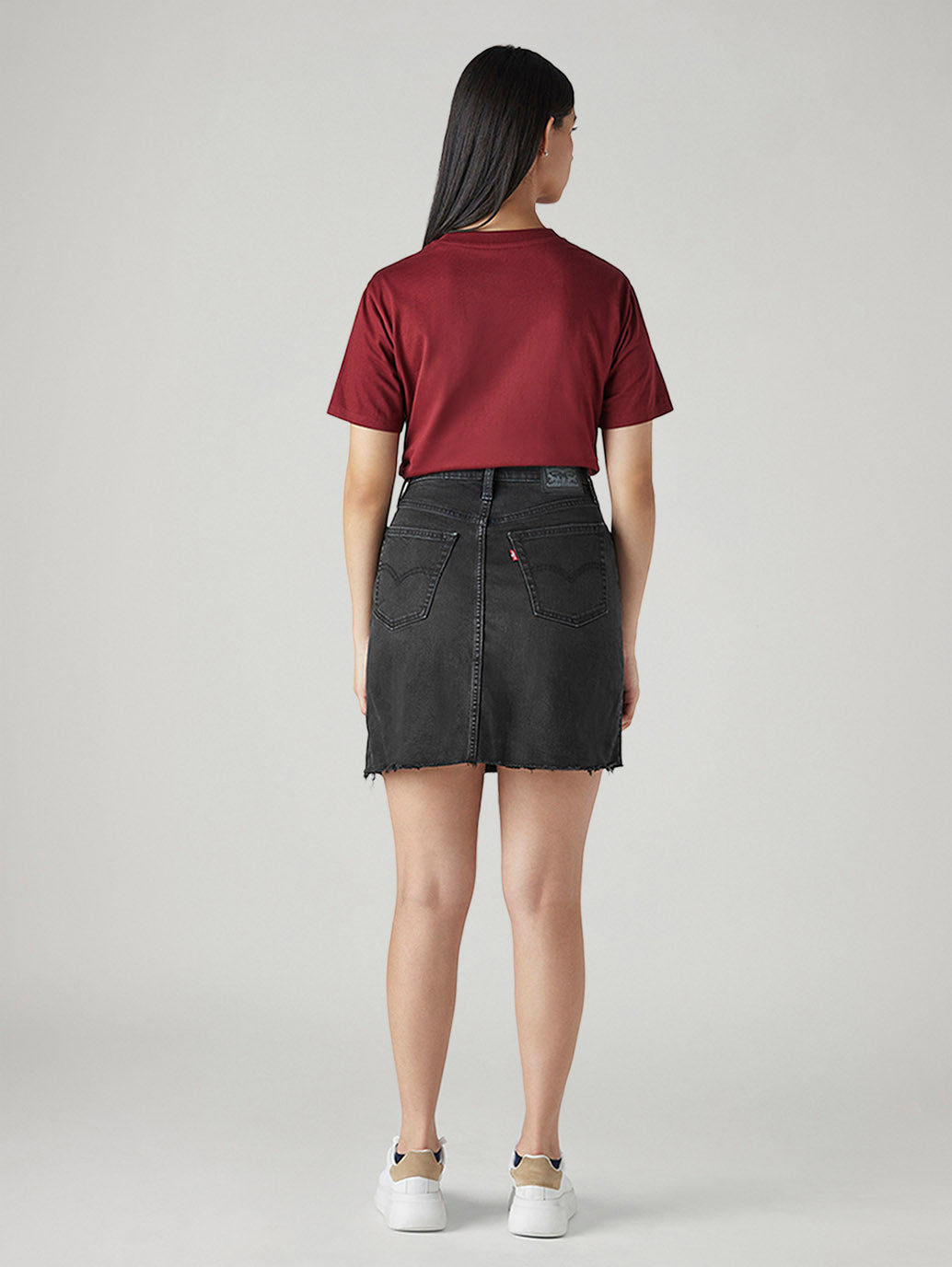Women's Black Regular Fit Mid Rise Skirt - Back View