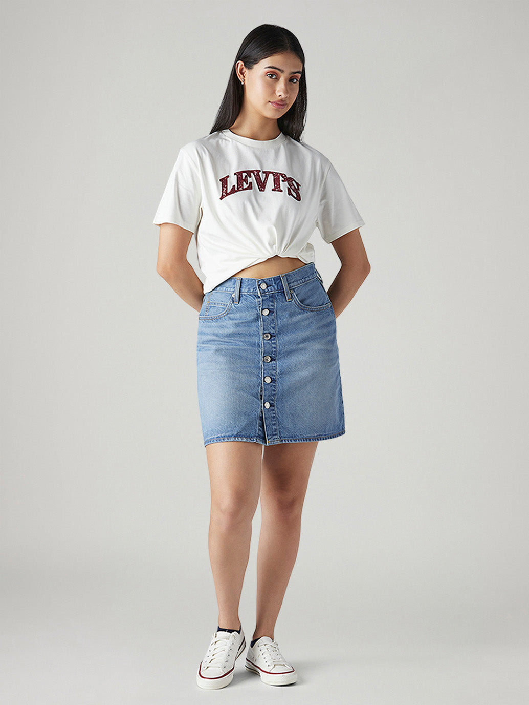 Women's Blue Regular Fit Mid Rise Skirt - Front View