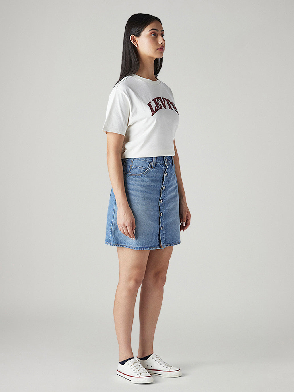 Women's Blue Regular Fit Mid Rise Skirt - Side View