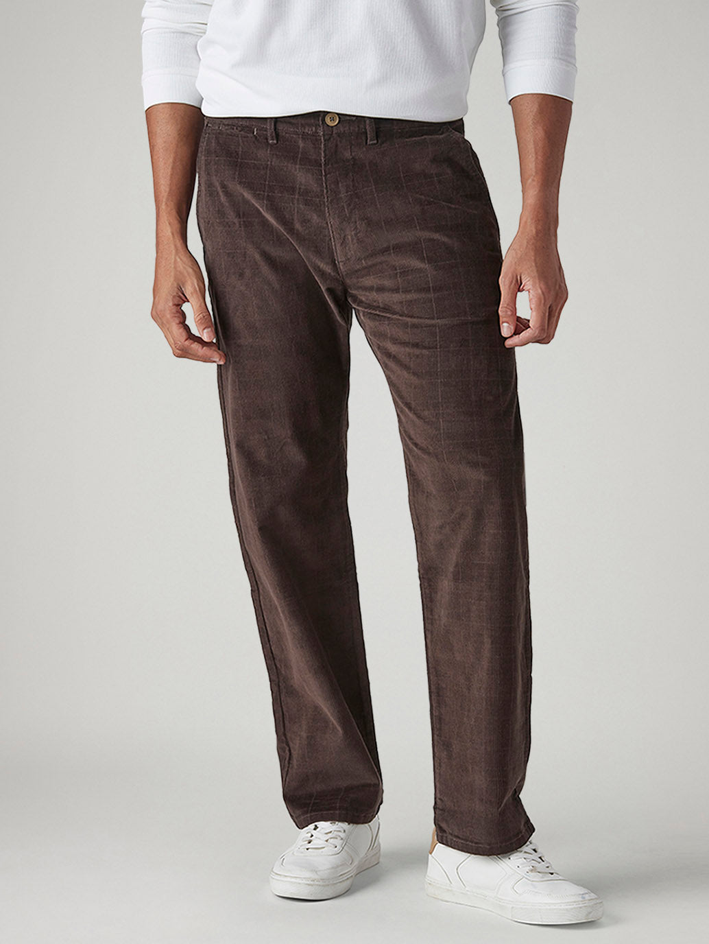 Men's 555 Brown Relaxed Straight Fit Mid Rise Corduroy Chinos - Front View