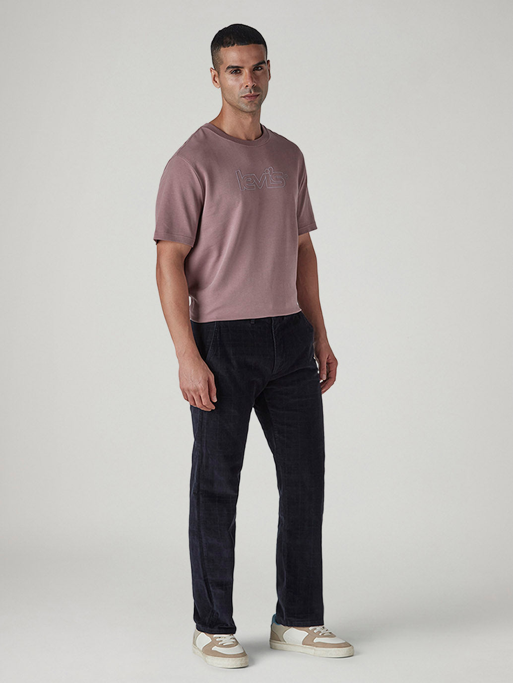 Men's 555 Navy Relaxed Straight Fit Mid Rise Corduroy Chinos - Side View