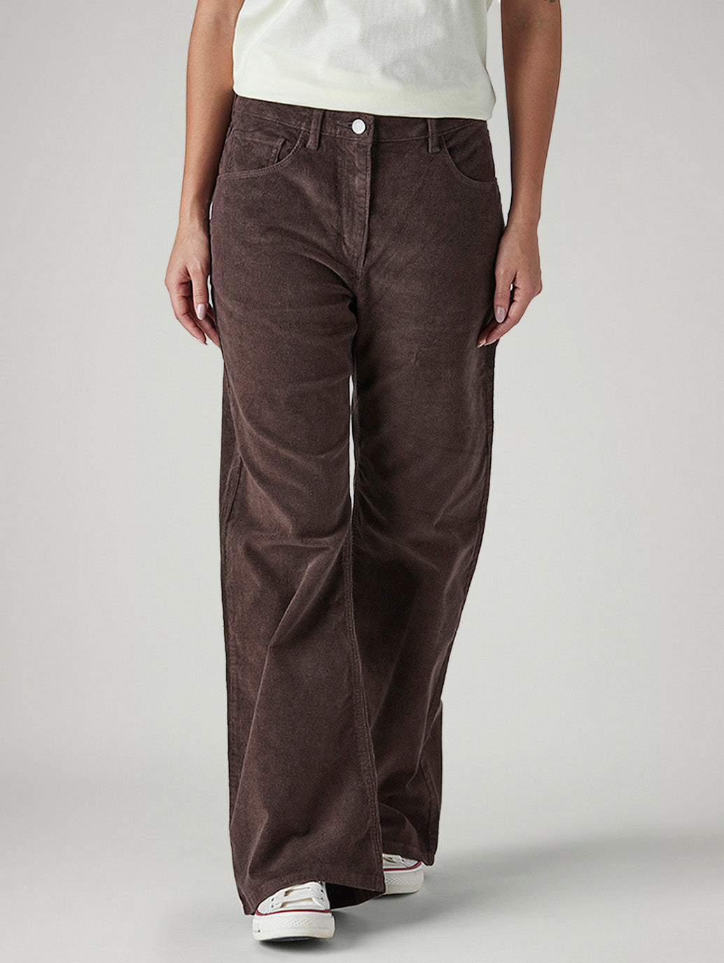 Women's Loose Bootcut Fit Mid Rise Corduroy Trouser - Front View