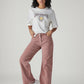 Women's Pink Loose Bootcut Fit Mid Rise Corduroy Cargos - Styleshot View