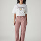Women's Pink Loose Bootcut Fit Mid Rise Corduroy Cargos - Front View