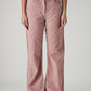 Women's Pink Loose Bootcut Fit Mid Rise Corduroy Cargos - Front View