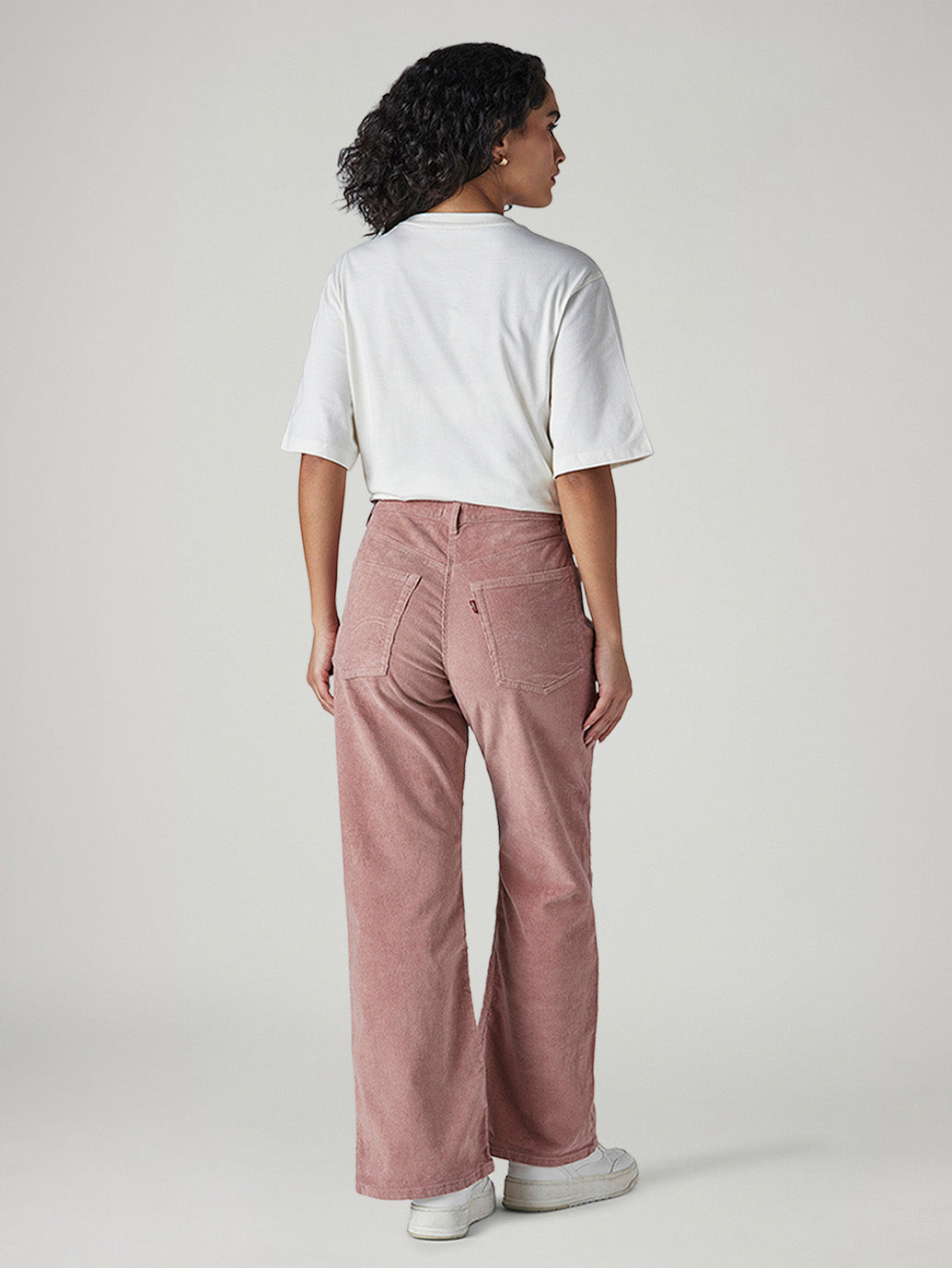 Women's Pink Loose Bootcut Fit Mid Rise Corduroy Cargos - Back View