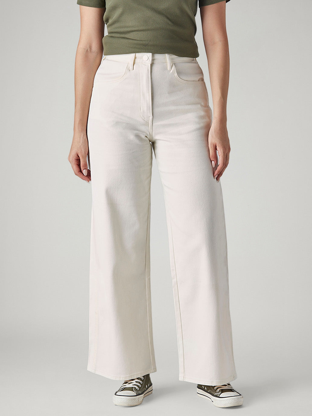 Women's Off White Wide Leg Fit High Rise Cinch Cargos - Front View