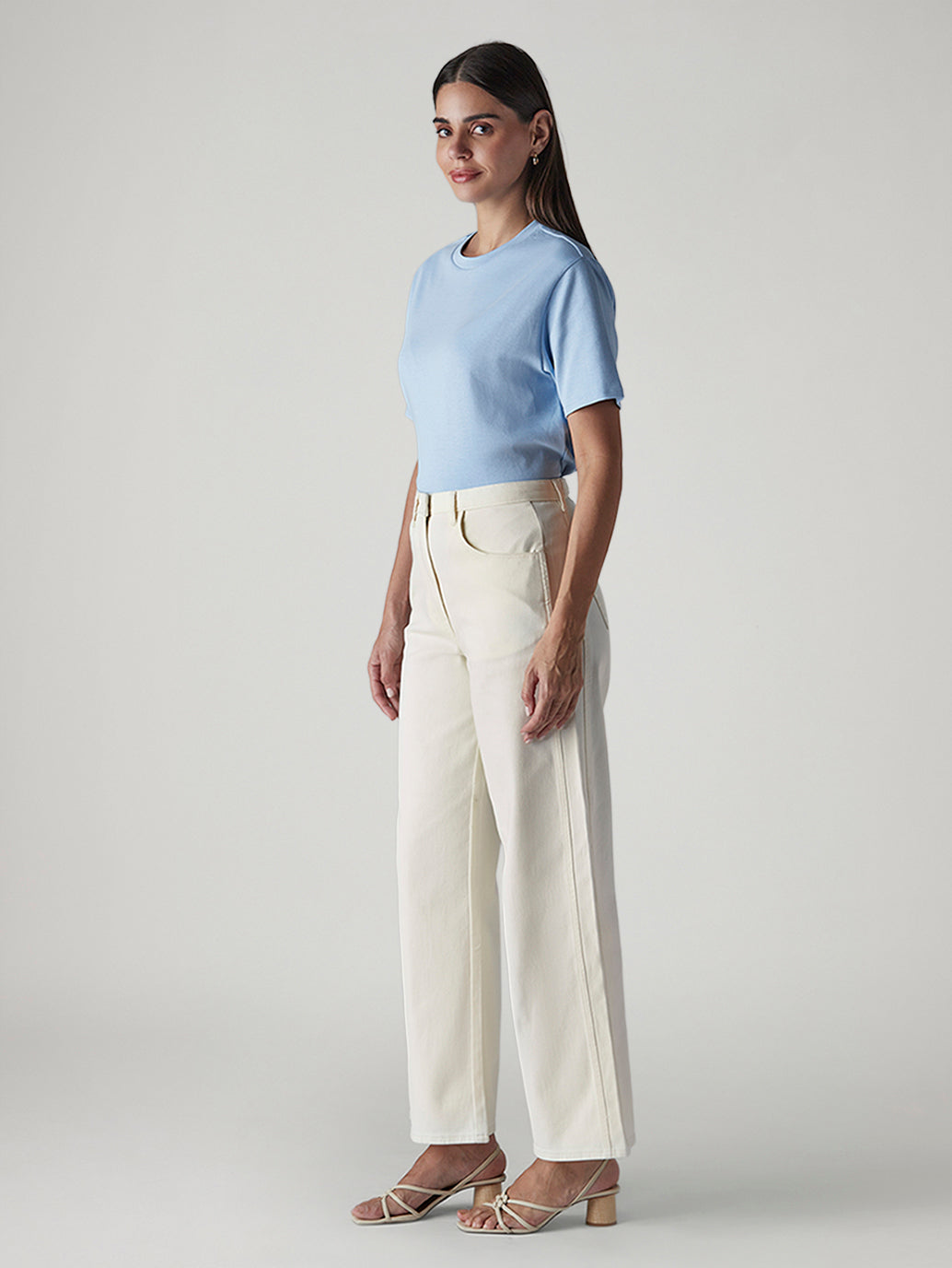 Women's Off White Wide Leg Fit High Rise Cinch Trouser - Side View